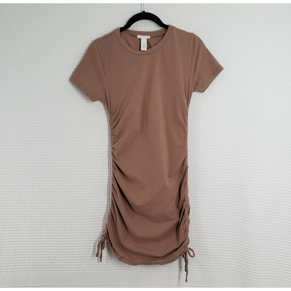 Full Tilt Dresses & Skirts - Full Tilt Ruched Mini Dress Womens Small Brown Stretch Bodycon Short Sleeve